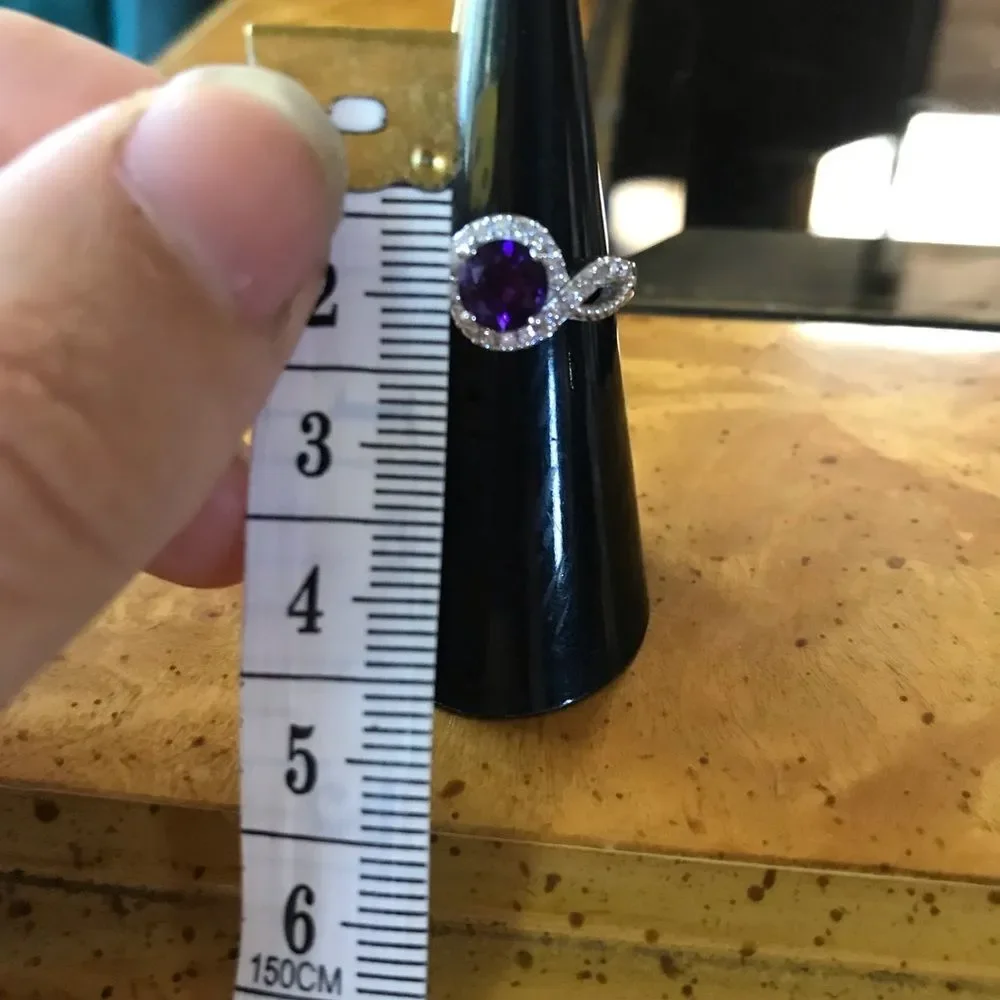 Natural Amethyst Moissanite Sterling Silver Ring Set Size 5